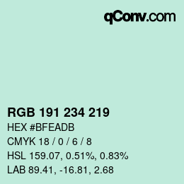 Código de color: RGB 191 234 219 | qconv.com