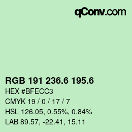 カラーコード: RGB 191 236.6 195.6 | qconv.com