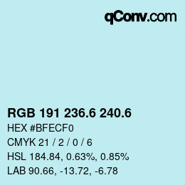 カラーコード: RGB 191 236.6 240.6 | qconv.com
