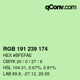 Color code: RGB 191 239 174 | qconv.com