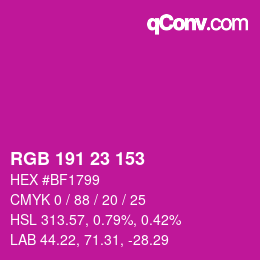 Color code: RGB 191 23 153 | qconv.com