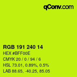 Color code: RGB 191 240 14 | qconv.com