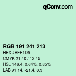 Color code: RGB 191 241 213 | qconv.com