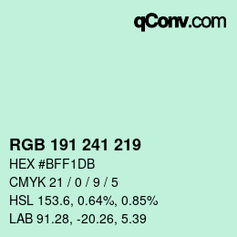 Color code: RGB 191 241 219 | qconv.com