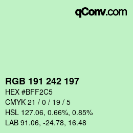 Color code: RGB 191 242 197 | qconv.com