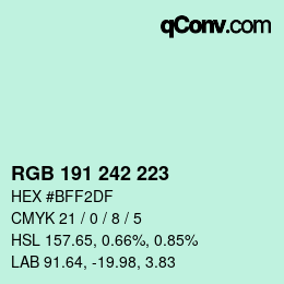 Color code: RGB 191 242 223 | qconv.com