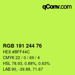 Color code: RGB 191 244 76 | qconv.com