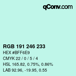 Color code: RGB 191 246 233 | qconv.com