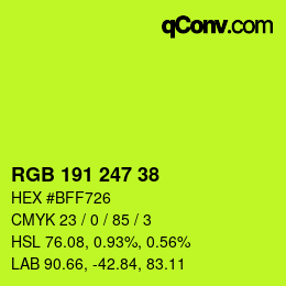 颜色代码: RGB 191 247 38 | qconv.com