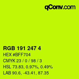 Color code: RGB 191 247 4 | qconv.com