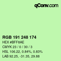 Color code: RGB 191 248 174 | qconv.com