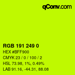 Color code: RGB 191 249 0 | qconv.com