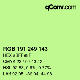 Color code: RGB 191 249 143 | qconv.com