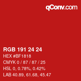 颜色代码: RGB 191 24 24 | qconv.com