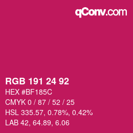 颜色代码: RGB 191 24 92 | qconv.com