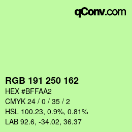 Color code: RGB 191 250 162 | qconv.com