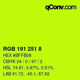 Color code: RGB 191 251 8 | qconv.com