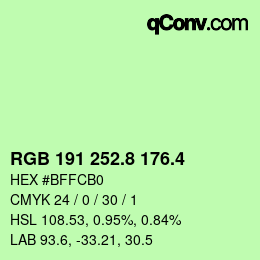 カラーコード: RGB 191 252.8 176.4 | qconv.com