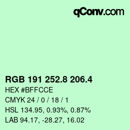 カラーコード: RGB 191 252.8 206.4 | qconv.com