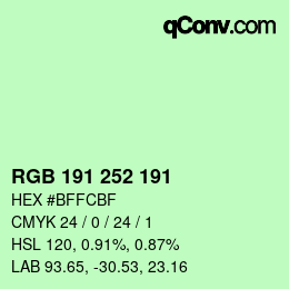 Color code: RGB 191 252 191 | qconv.com