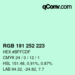 Color code: RGB 191 252 223 | qconv.com