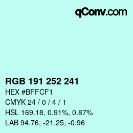 Color code: RGB 191 252 241 | qconv.com