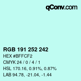 Código de color: RGB 191 252 242 | qconv.com