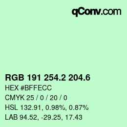 カラーコード: RGB 191 254.2 204.6 | qconv.com