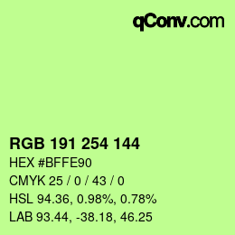 Color code: RGB 191 254 144 | qconv.com