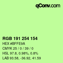 Color code: RGB 191 254 154 | qconv.com