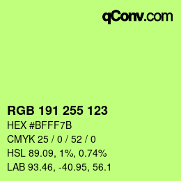 Color code: RGB 191 255 123 | qconv.com