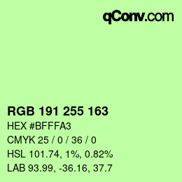 Color code: RGB 191 255 163 | qconv.com