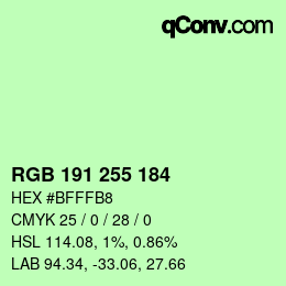 Color code: RGB 191 255 184 | qconv.com