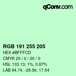 Farbcode: RGB 191 255 205 | qconv.com