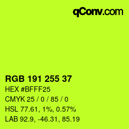Color code: RGB 191 255 37 | qconv.com