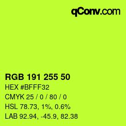 Color code: RGB 191 255 50 | qconv.com