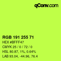 Color code: RGB 191 255 71 | qconv.com