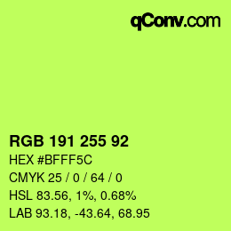 Color code: RGB 191 255 92 | qconv.com