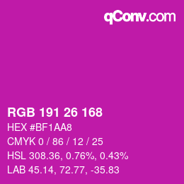 カラーコード: RGB 191 26 168 | qconv.com