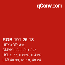 颜色代码: RGB 191 26 18 | qconv.com