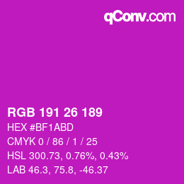 カラーコード: RGB 191 26 189 | qconv.com