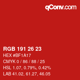 Color code: RGB 191 26 23 | qconv.com