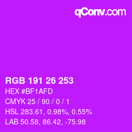 Color code: RGB 191 26 253 | qconv.com