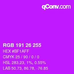 カラーコード: RGB 191 26 255 | qconv.com