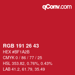カラーコード: RGB 191 26 43 | qconv.com