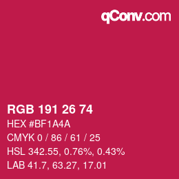 カラーコード: RGB 191 26 74 | qconv.com