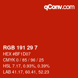 Color code: RGB 191 29 7 | qconv.com