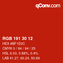 Color code: RGB 191 30 12 | qconv.com