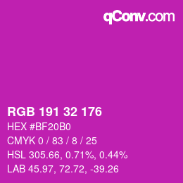 Color code: RGB 191 32 176 | qconv.com