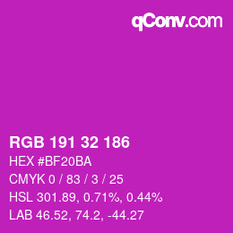 Color code: RGB 191 32 186 | qconv.com